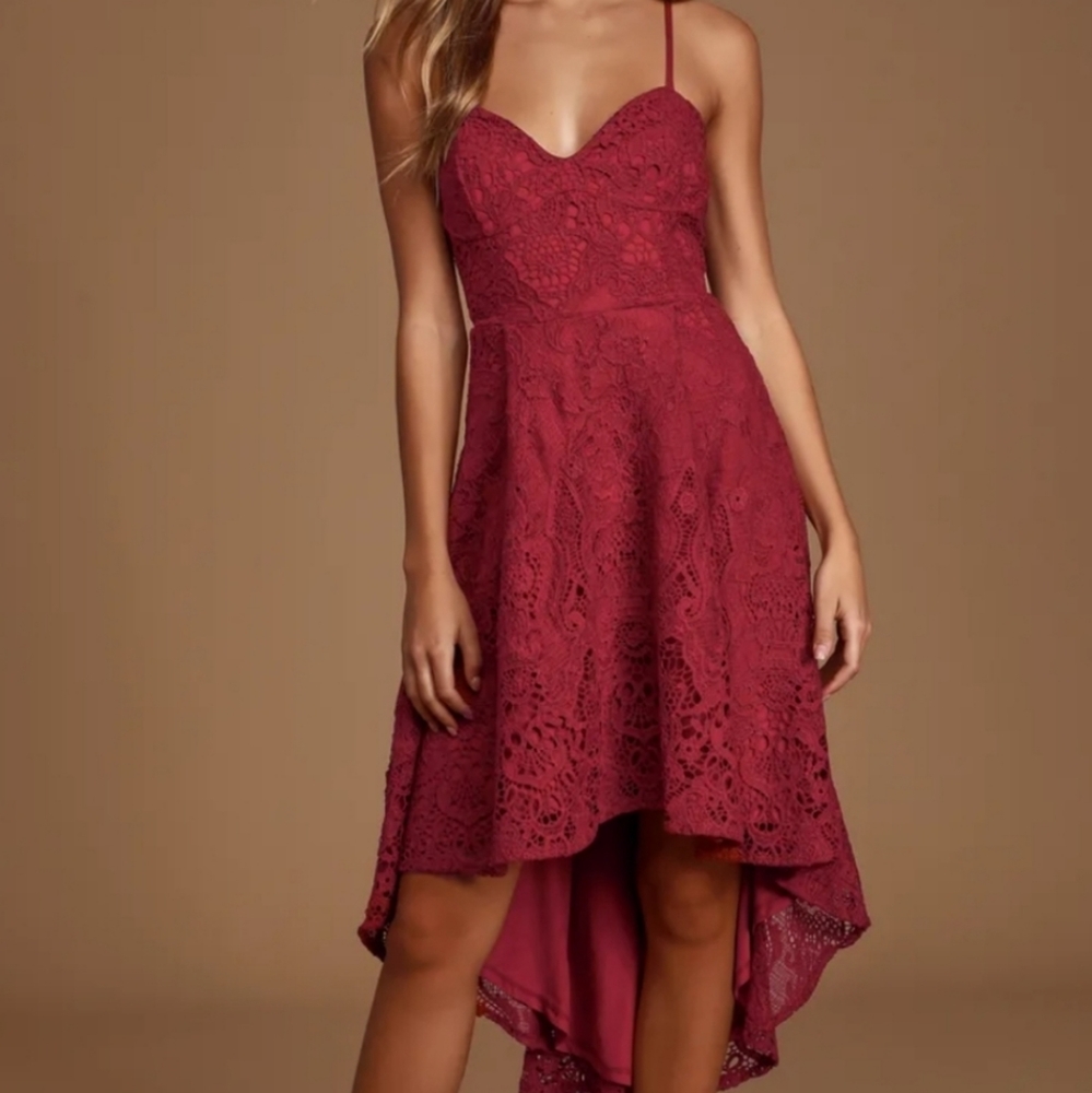 Burgundy High Low Lace Lulu’s Dress XS